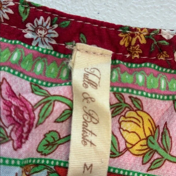 Tulle & Batiste Miriam Mini Dress Rococo Red Patchwork Floral Ruffle Midi M - Picture 7 of 9